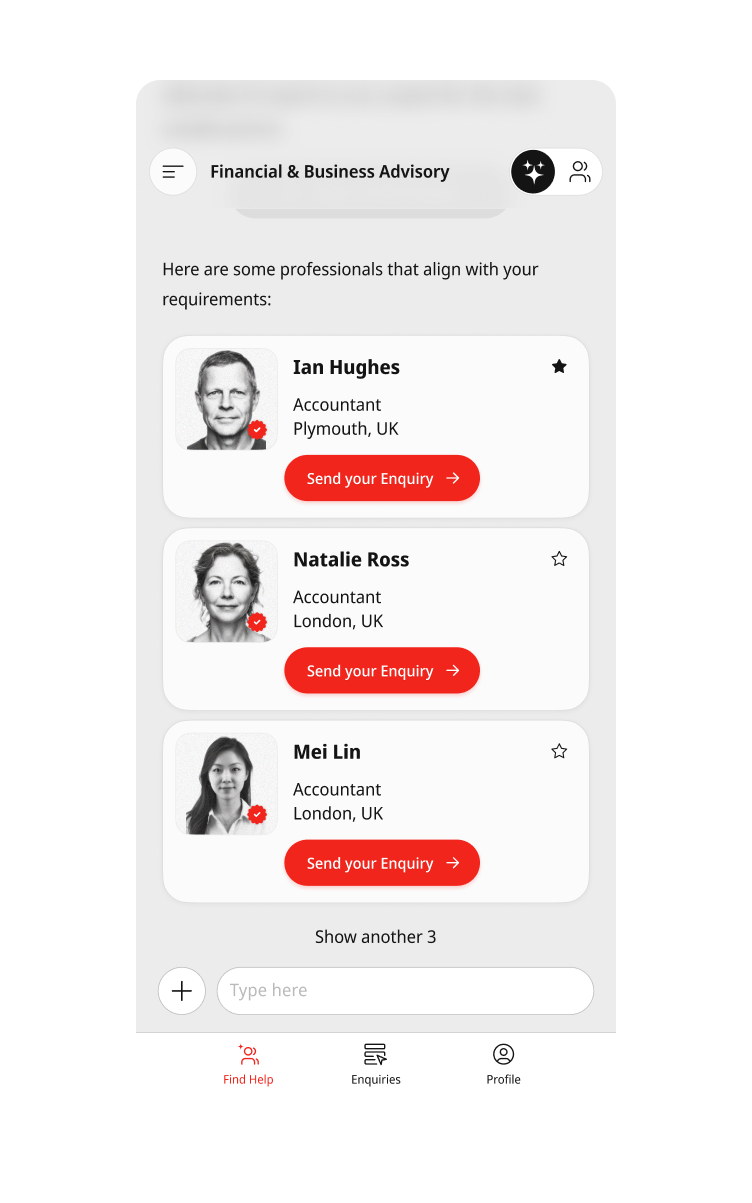 The right person — AI conversation and professional matching