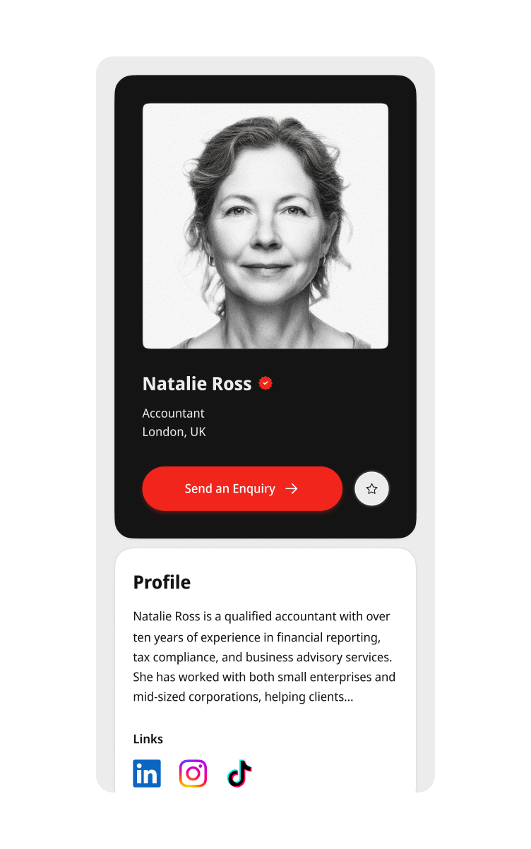 Know who you're hiring — professional profile screen