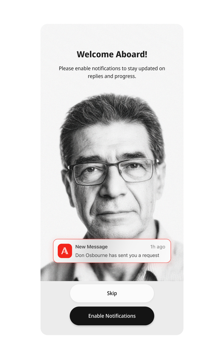 Onboard in minutes — professional profile setup screen
