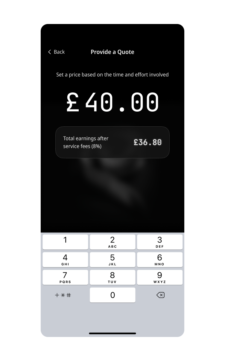 You set the price — quote pricing screen
