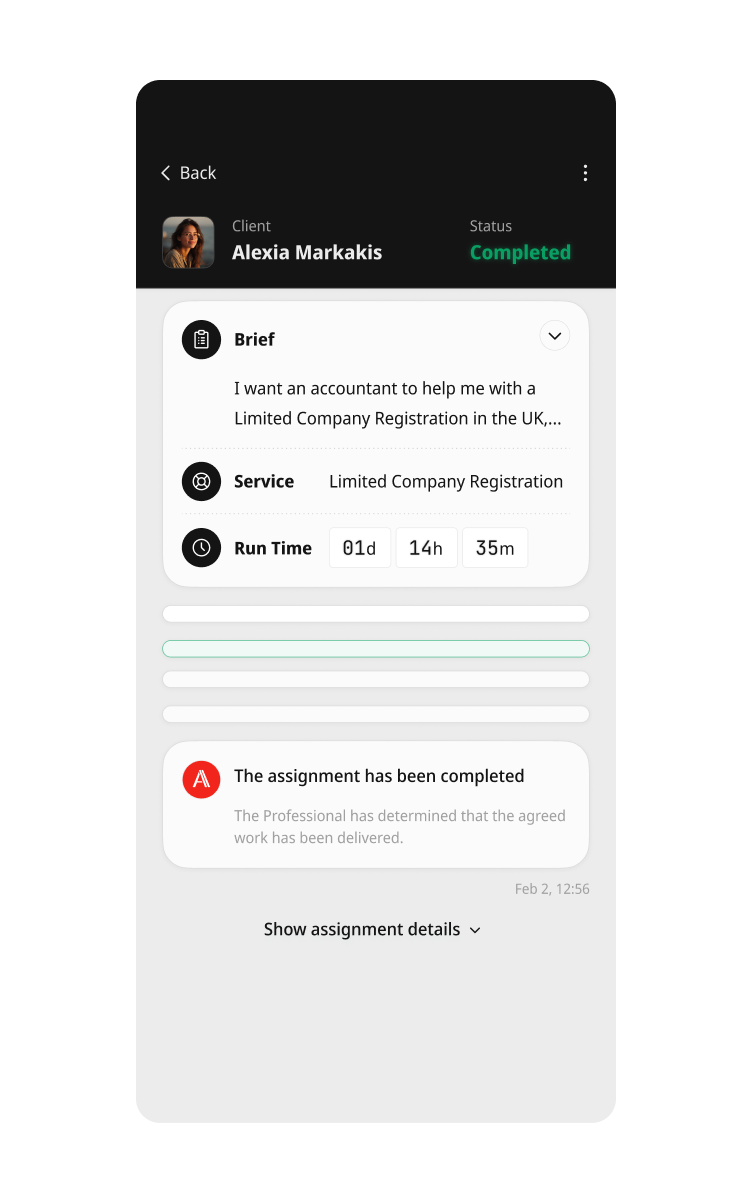 Good work compounds — assignment completion screen