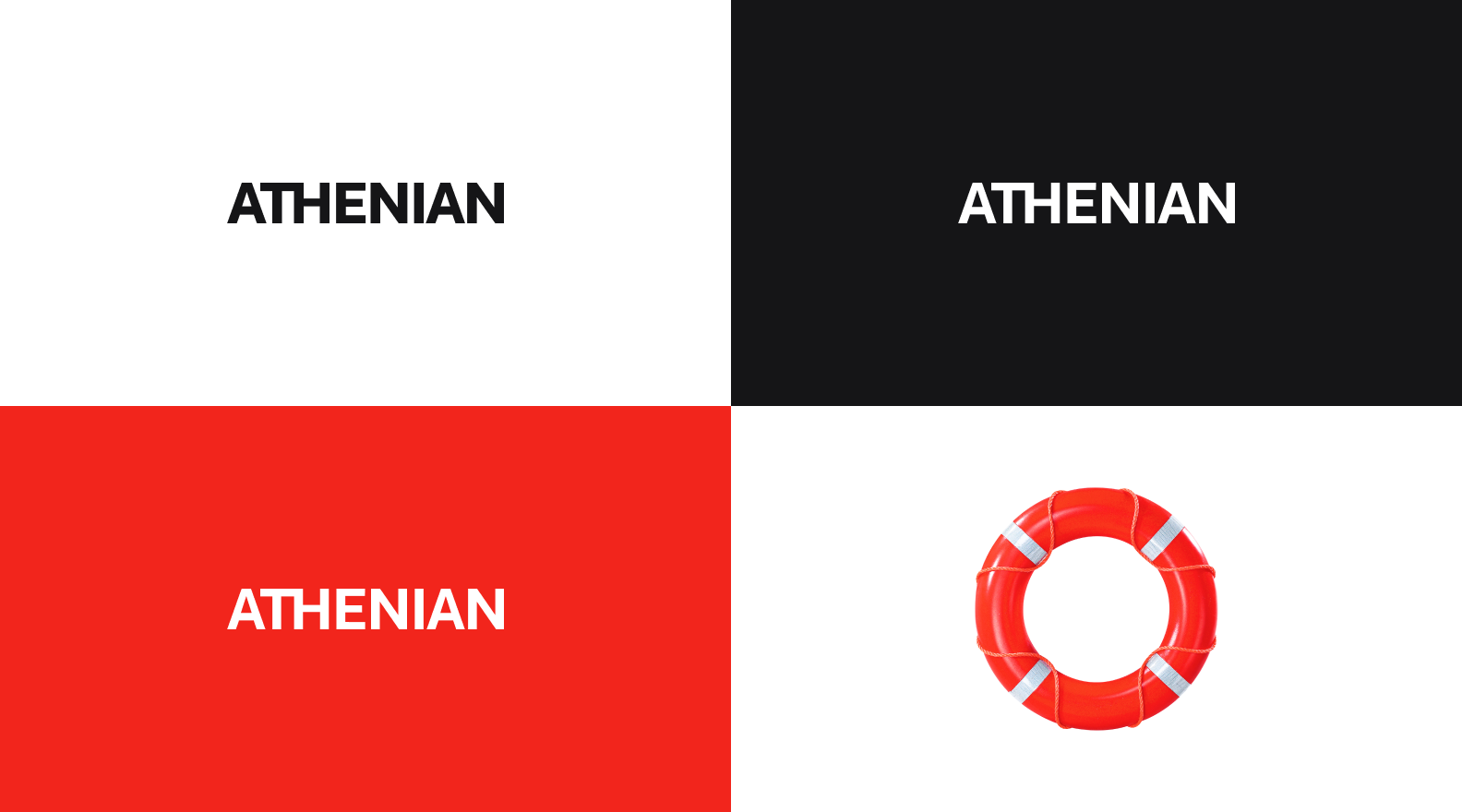 Athenian wordmark in red, black and white