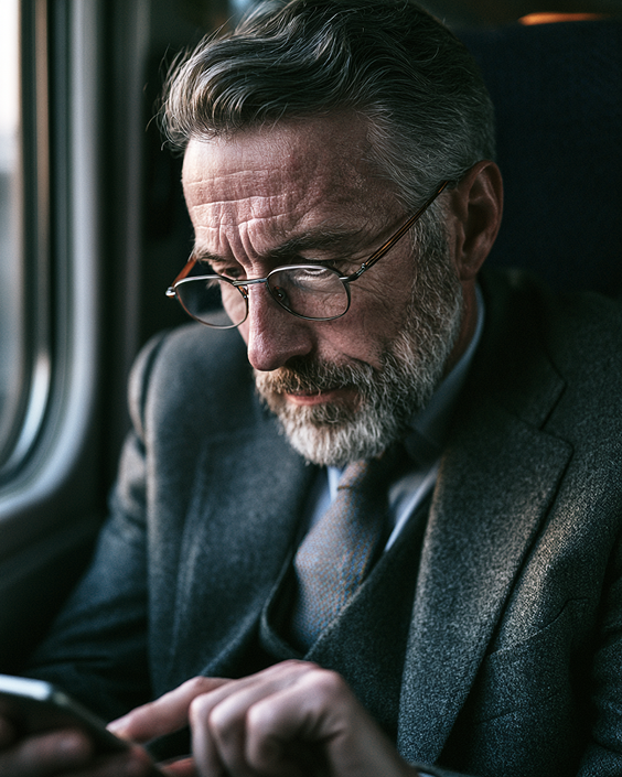 Athenian persona — senior professional on train