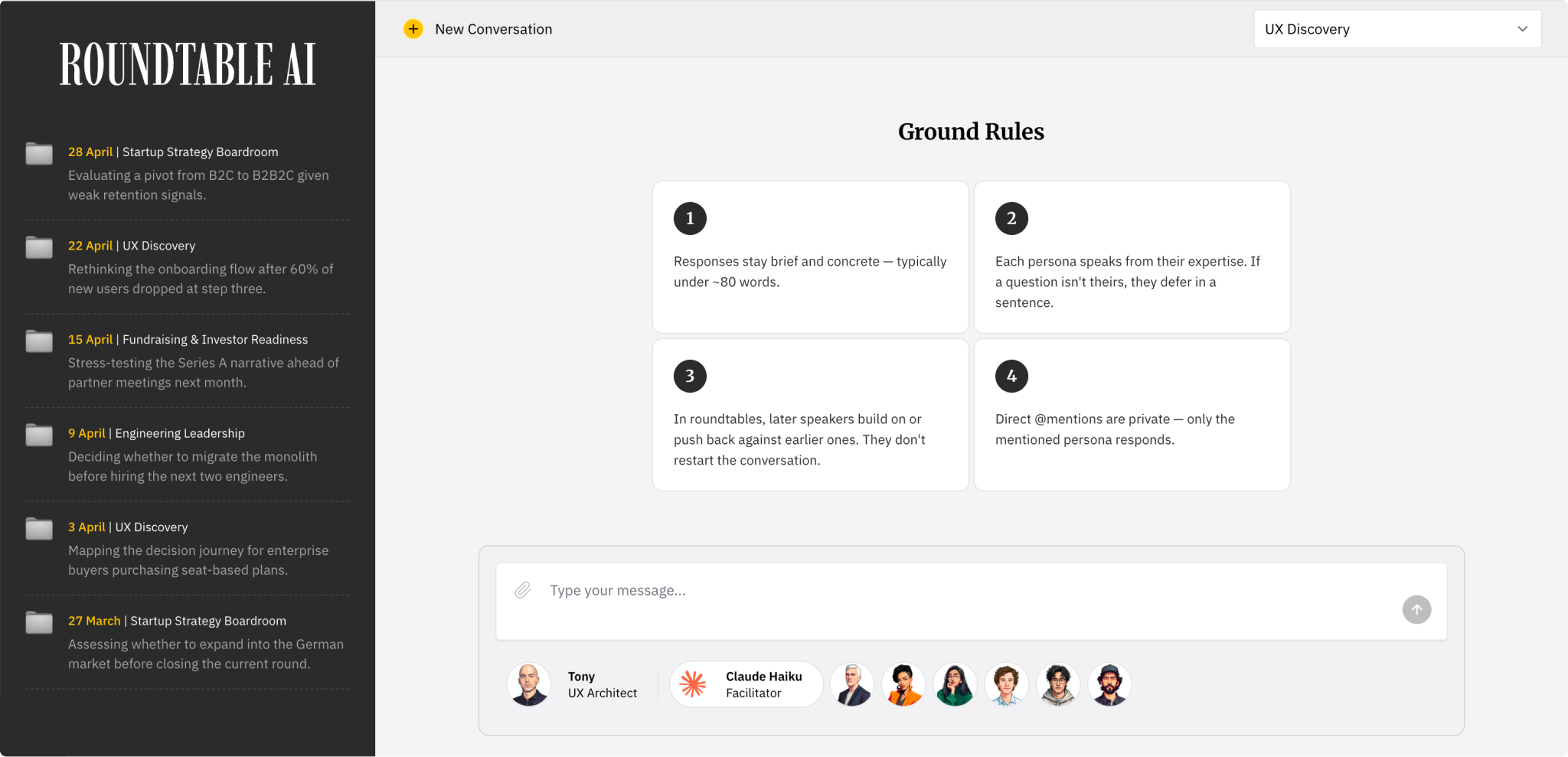 Roundtable AI — a multi-persona conversation workspace