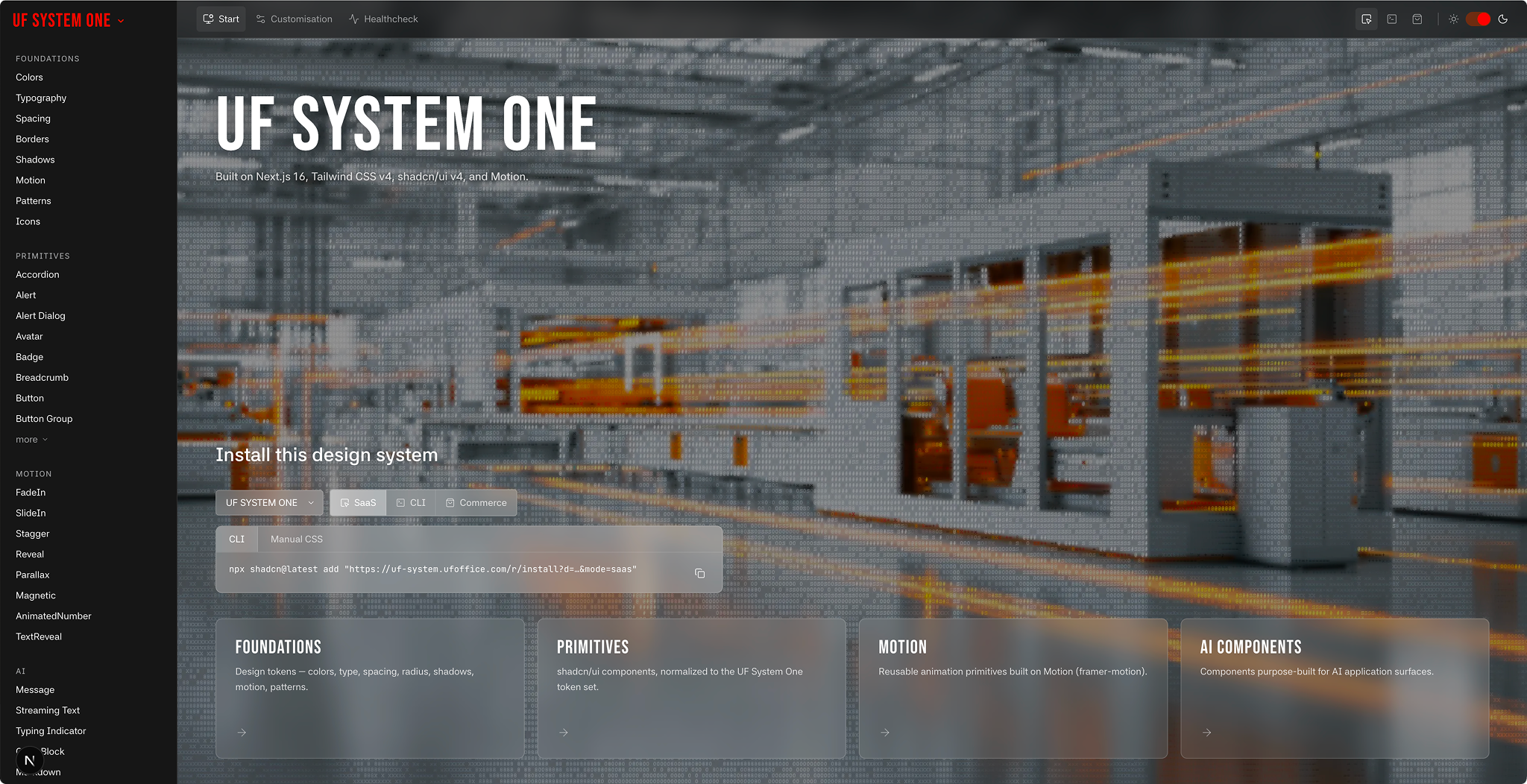 UF System One — design system generator interface